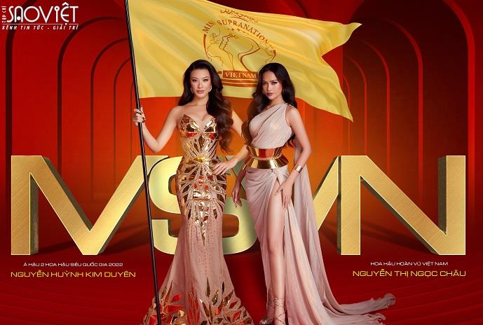 Hoa hậu Ngọc Châu và Á hậu Kim Duyên rực rỡ chụp ảnh Hoa hậu Siêu Quốc gia Việt Nam 2022