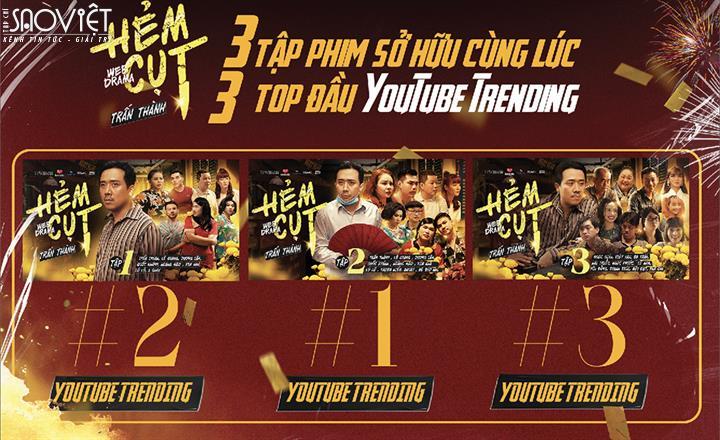 Hẻm cụt liên tục đứng đầu Top trending, Trấn Thành tạo nên kỷ lục YouTube Việt Nam