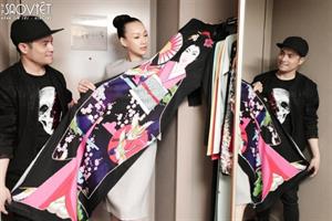 Paris Vũ thử trang phục trước đêm trình diễn thời trang cho Giao lưu văn hoá Việt Nhật
