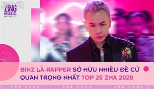 Top 20 ZMA 2020: Binz là rapper có nhiều đề cử nhất, K-ICM dẫn đầu 