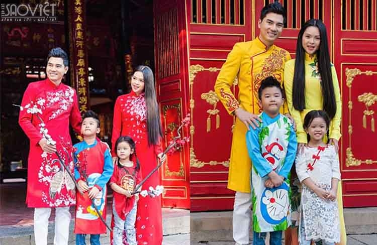 Gia đình Thành Được diện áo dài đi lễ chùa